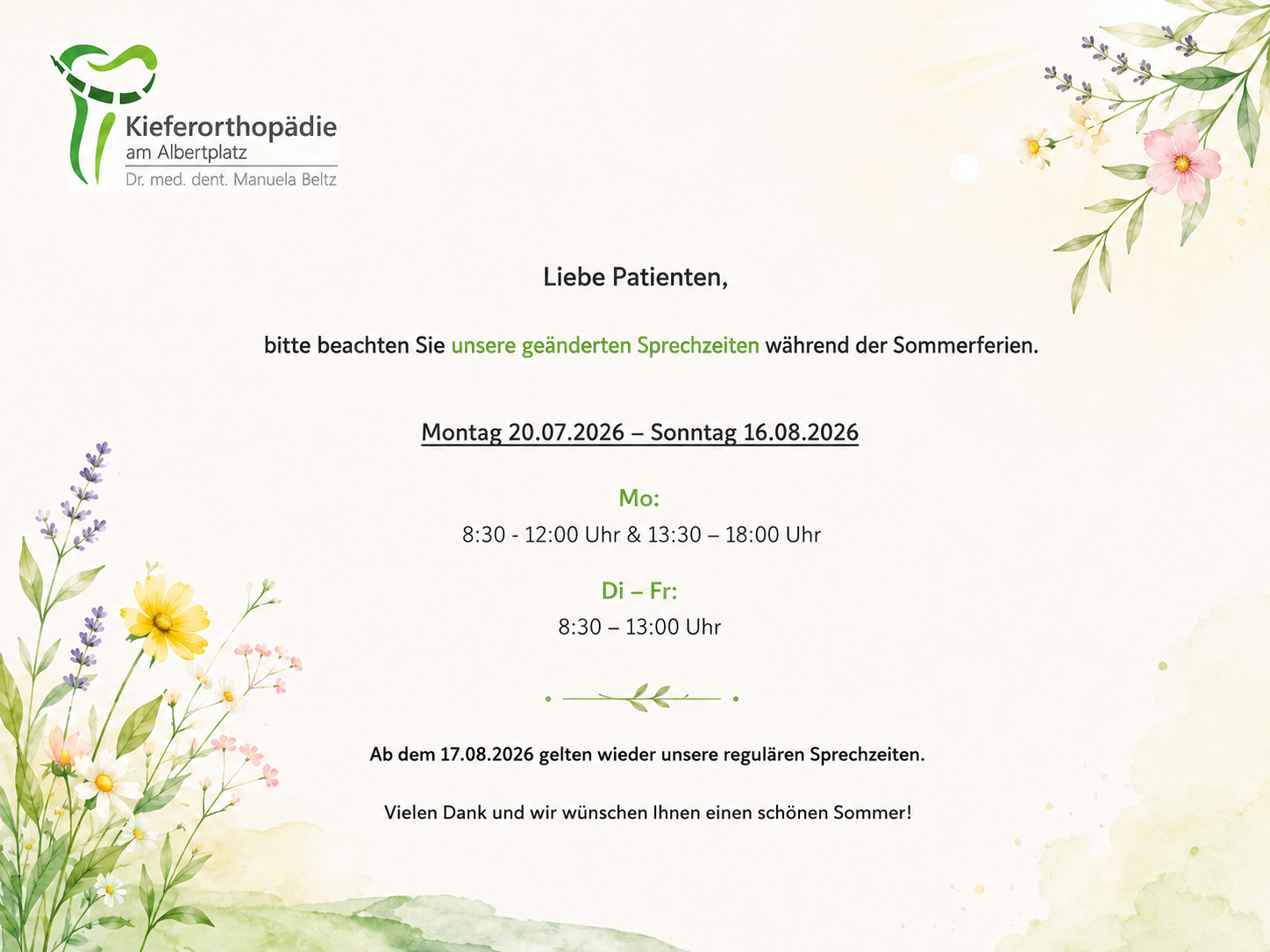 Kontakt & Anfahrt zur Kieferorthopädie Kieferorthopädie Beltz Urlaub